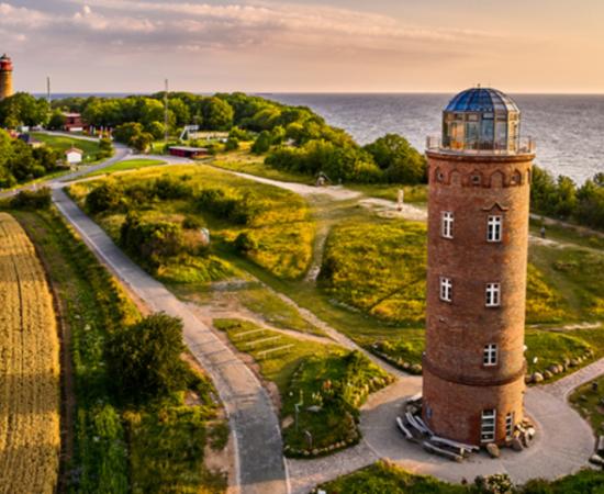 Drone view of lighthouses from Cape Arkona