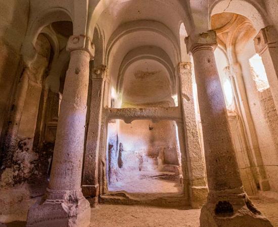 Direkli Kilise (Column Church) cave church in Cappadocia, Turkey. Source: Matyas Rehak / Adobe Stock.