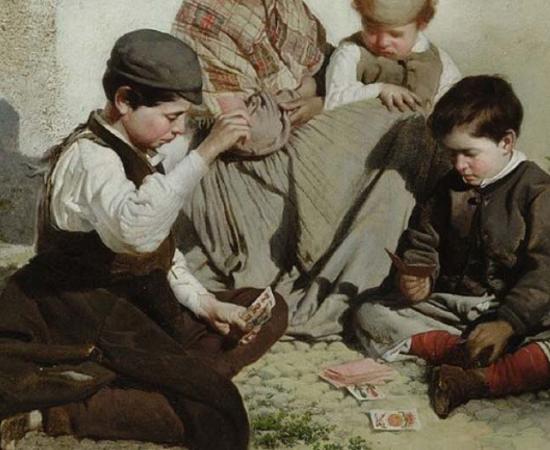 Children playing cards by Rafael Romero de Barros (1876) (Public Domain)