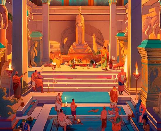 A digital representation of a vibrant ancient temple, possibly of the Carthage religion. Source: Kristian/Adobe Stock
