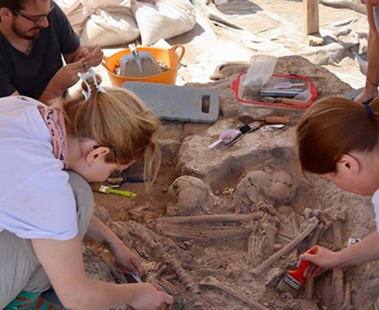 Archaeologists excavating skeletal remains at Çatalhöyük in Turkey. Source: Anadolu Agency