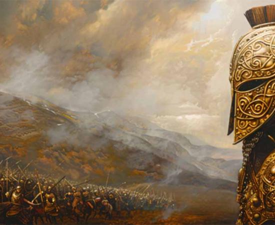 AI generated abstract modern painting of a chieftain of ancient Britannia, possibly Catuvellauni. Source: Pana/Adobe Stock