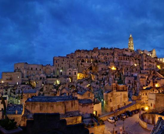 Matera, Basilicata, Italy. The Sasso Barisano looking east. 