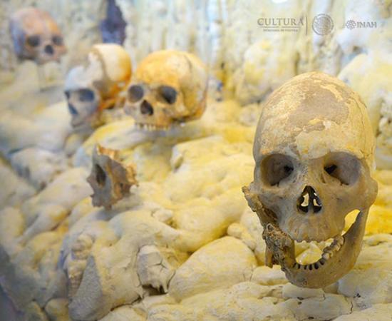 Some of the skulls found in the Cave of Ancestors in Puyil, Tacotalpa, Tabasco, Mexico.