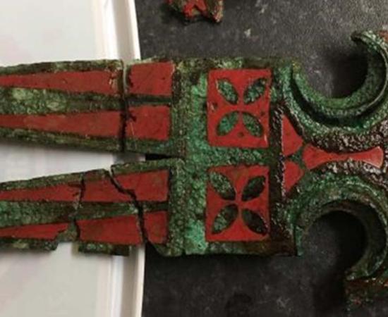 This bronze and enamel decoration would have been worn by one of the Celtic chariot's ponies.