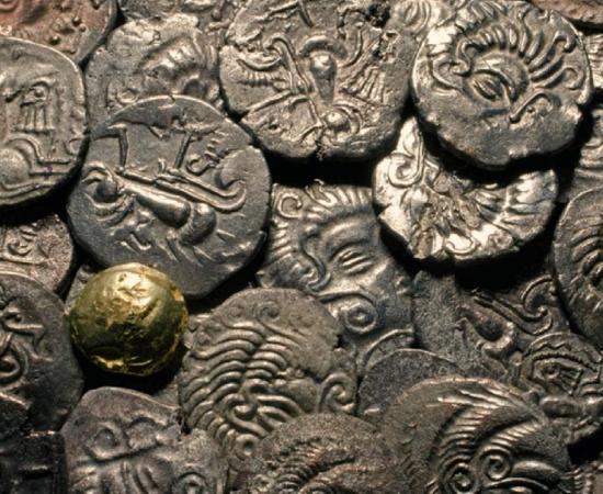 Roman and Celtic coins found at the excavation site in Jersey.            Source: Jersey Heritage