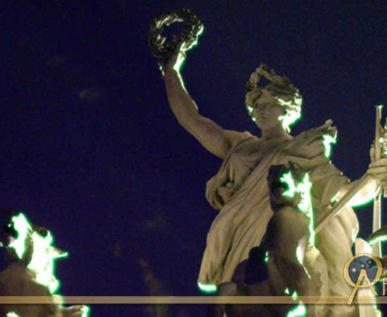 A Quadriga, with woman riding in a triumphal chariot. France.