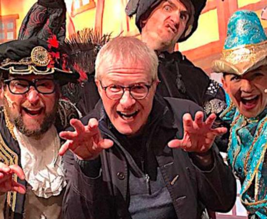 Top image: Charles Christian (center) doing the "Ratty thing" with the cast of the Fisher Theatre pantomime. Photo credit: Charles Christian / Urban Fantasist.