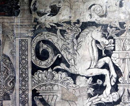 Part of a Tudor wall painting inside the Charterhouse priory, Coventry, England. Source: Charterhouse Coventry
