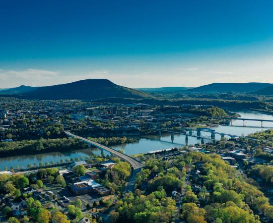 Aerial view of Chattanooga and surrounding area. 
