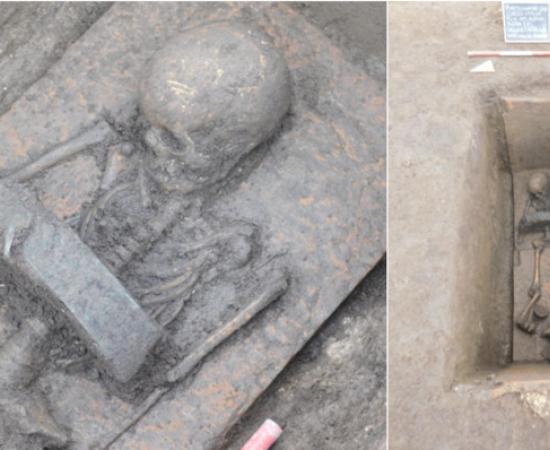 Excavated child graves at the cemetery at Pontecagnano Faiano, Italy.