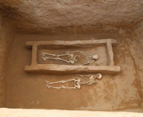 Tomb owner and a sacrificed victim at Shimao city necropolis.