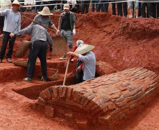 Photo taken on May 17, 2020 shows the excavation site of the ancient Chinese couple’s tomb dating back to the Northern Song Dynasty (960-1127) in Nanfentang Village, Batang Township, Ningxiang City, central China's Hunan Province.            Source: Xinhua / Liu Jing