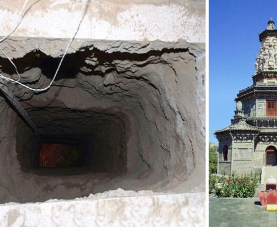 Left: Tunnel dug by thieves. Right: Hua Pagoda