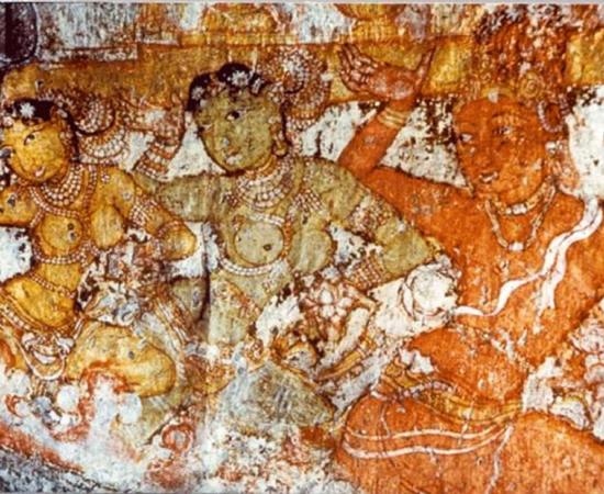 Chola Fresco of dancing girls. Brihadisvara Temple