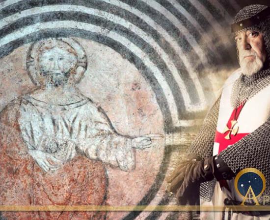 Christ in the Labyrinth (Image © Giancarlo Pavat) and Knights Templar deriv (Luis Louro / Adobe Stock)