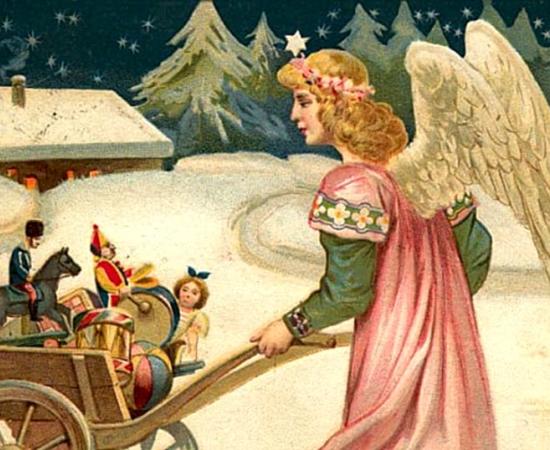 Detail of a vintage Christmas postcard showing Christkind.