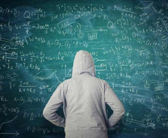 A hooded man contemplates complex math formula. Source: adzicnatasa / Adobe Stock