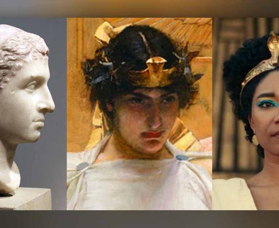 Ancient Roman sculpture of Cleopatra VII in the Antikensammlung Berlin (Sailko/CC BY 3.0) ; Netflix Queen Cleopatra played by English Adele James (Netflix); Cleopatra by John William Waterhouse. (Public Domain)