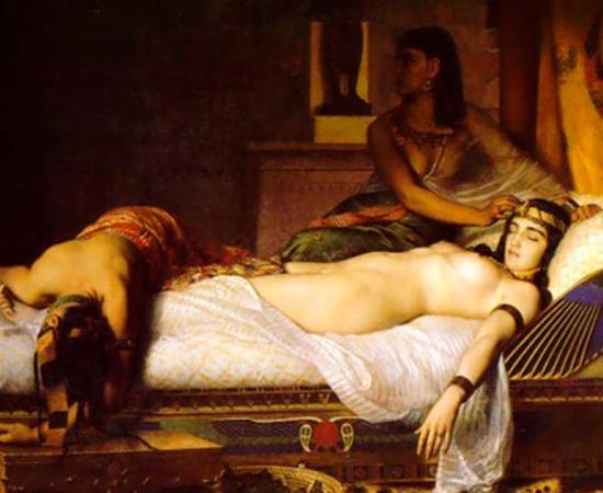 Cleopatra’s Death as depicted in a painting entitled ‘The Death of Cleopatra’ by Jean-André Rixens. Source: Public domain