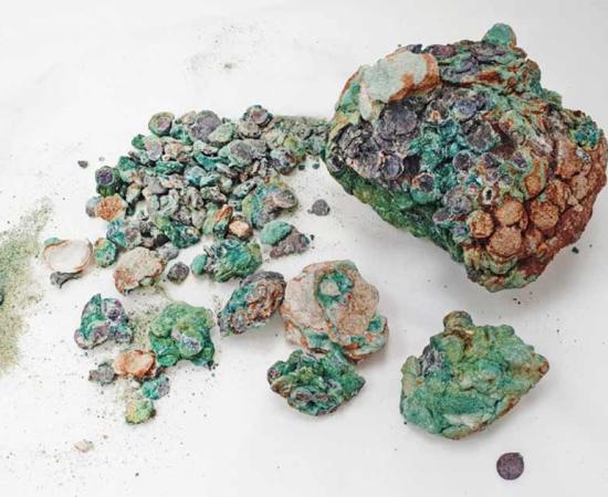 The cache of coins uncovered by Yotam Dahan. Source: Ofir Hayat / Ynet News.