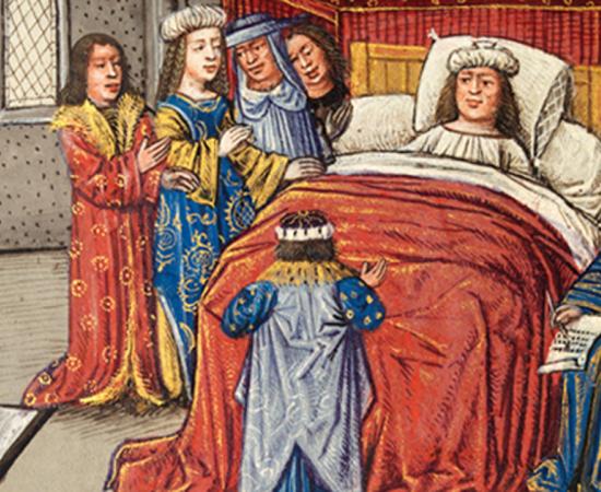 Alexander on his deathbed, surrounded by mourners, and dictating his will to his notary, Unknown Flemish artist 