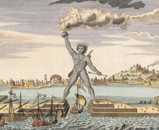 Engraving of the Colossus of Rhodes. 