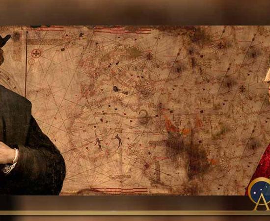 Christopher Columbus, map of the New World and Dante Alighieri (Deriv)