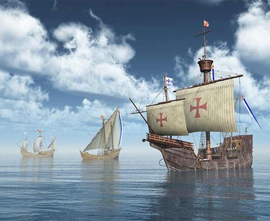 Was the fleet of Santa Maria, Pinta and Niña represented here admiral led by Christopher Columbus or Don Cristóbal Colón?	