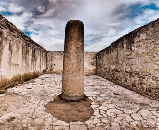 The Column of Death at Mitla has been closed off from hugging by the public for a long time, as repeated hugging causes damage. But the column in the top photo is exactly identical, in every way, to the true Column of Death hugged by Mesoamericans for centuries. 