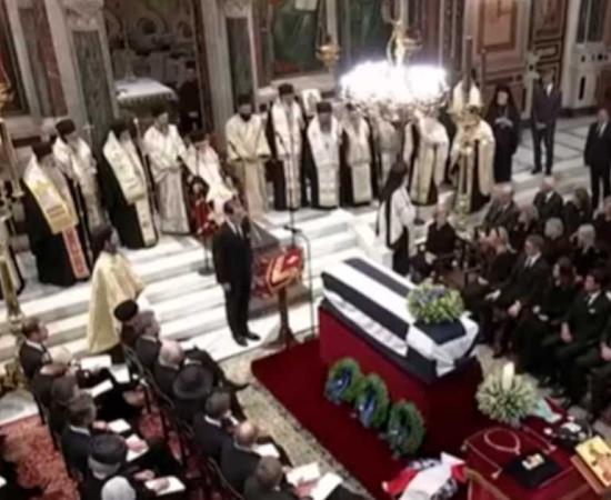 Scene from the funeral service for Constantine II at the Metropolitan Cathedral of Athens. Source: YouTube Screenshot