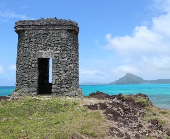 Coral watch tower on Mata Kuiti Point, Aukena Island, French Polynesia. 