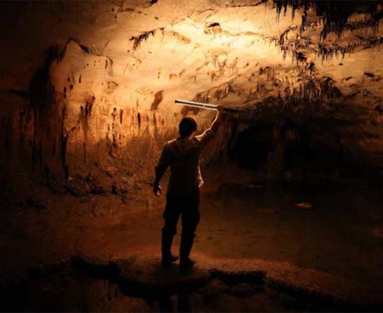 Partly-flooded chamber of Cova Dones cave complex where the Paleolithic art has been detected.	Source: © A. Ruiz-Redondo, V. Barciela & X. Martorell/ Antiquity Publications Ltd