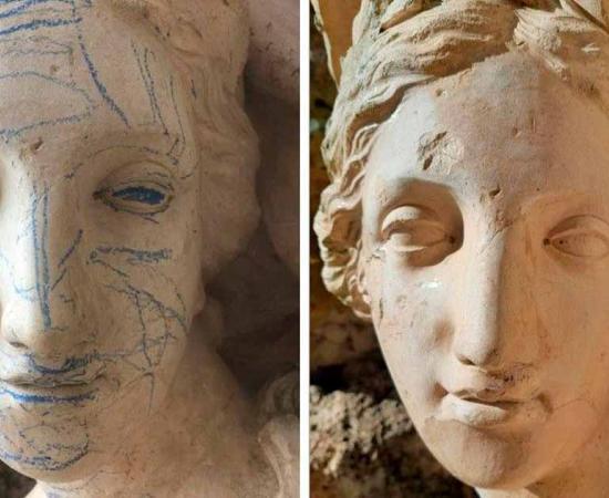 200-year-old sculptures marked with blue crayon at Croome Court. Source: National Trust