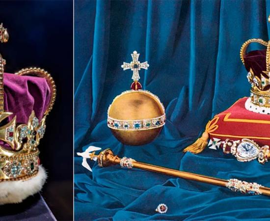Left; St Edward’s Crown, Right ; Crown Jewels of the United Kingdom. Source: Left; Public Domain, Right; Public Domain