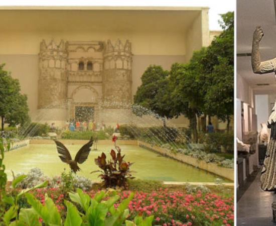 The Syria National Museum in Damascus and one of its exhibit pieces.