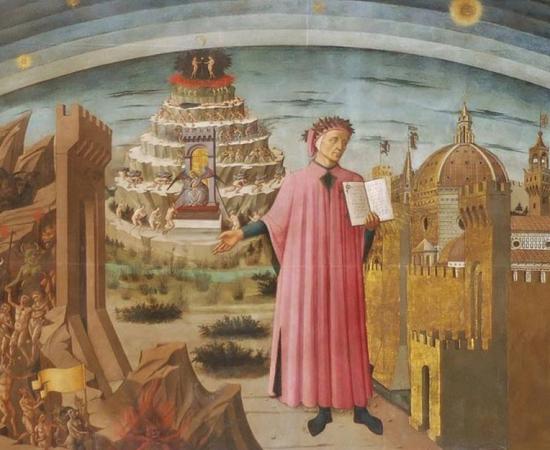 Fresco of Dante and the Divine Comedy (1465), Domenico di Michelino, Florence cathedral, Italy 