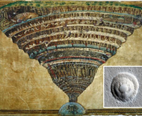 Botticelli's Map of Hell (c. 1480–1495), a detailed diagram of Dante's Inferno showing the funnel-shaped pit of Hell