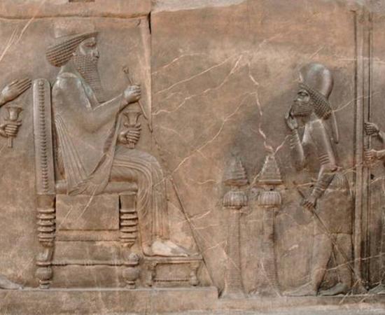 Darius the Great receiving greetings and gifts from governors and ambassadors. Relief from Persepolis, Iran 