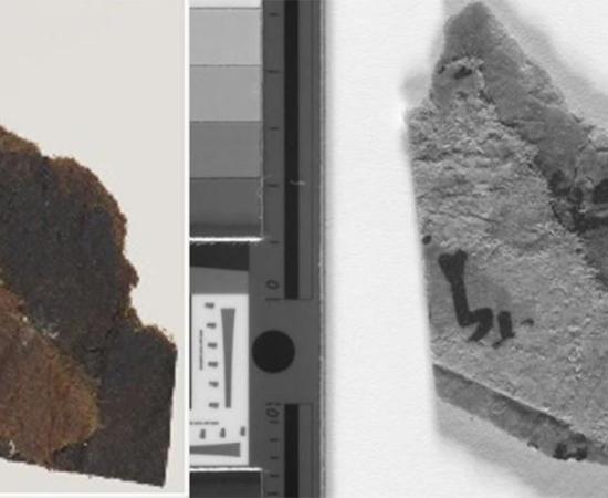 The Dead Sea Scroll fragments, which originally were believed to be blank, but now new research has revealed ancient writing.           Source: University of Manchester