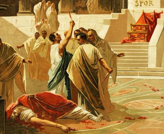 Depiction of one of the deaths of Roman emperors. In this case Roman senators murder Emperor Julius Caesar during a senate meeting. He served as emperor for just over 4 years. Source: Emilio Ereza / Adobe stock