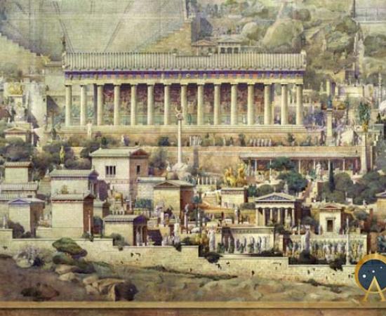 Speculative illustration of ancient Delphi by French architect Albert Tournaire (1894) (Public Domain)
