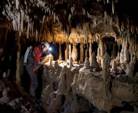 Researchers have sampled an enormous stalagmite in the Pozzo Cucù cave in Italy in order to conduct paleoclimatic reconstruction of the last ice age. Their conclusions have helped answer questions related to the demise of Neanderthals. Source: O. Lacarbonara / University of Bologna