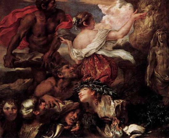 Pyrrha and Deucalion by Giovanni Benedetto Castiglione, 1655.	