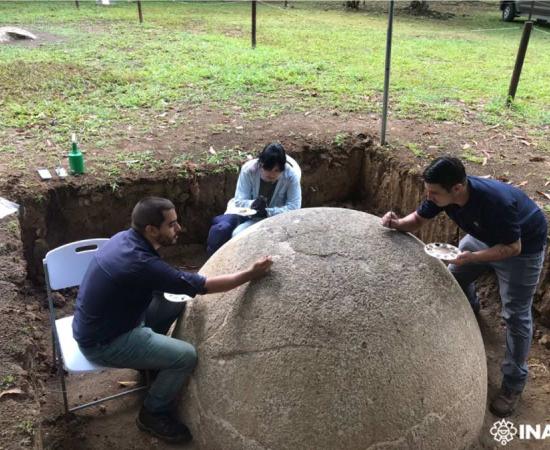Stone spere excavated in the Diquis Delta of Costa Rica, being restored.            Source: INAH