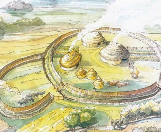 Reconstruction of a ringfort at Curraheen, Co Cork, Ireland - the kind of enclosure that would have been built first at the ringfort in Ranelagh, Co Roscommon. 