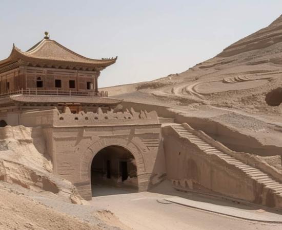 Dunhuang Silk Road History. AI illustration.  