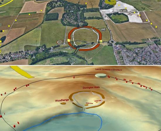 Maps of the extensive Neolithic structures show the new Durrington Shafts feature dwarfing all other ancient developments. Source: © University of Bradford