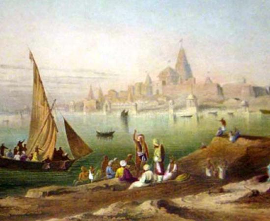 Painting by Grinlay’s (1826-1830) of ‘The sacred town and temples of Dwarka.’ 