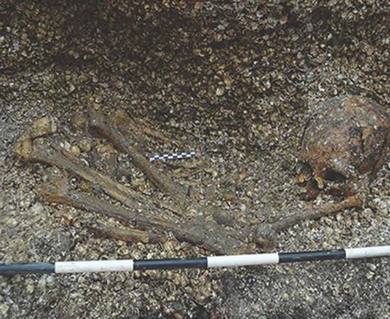 The excavated burial of the ancient woman in Nicaragua. 